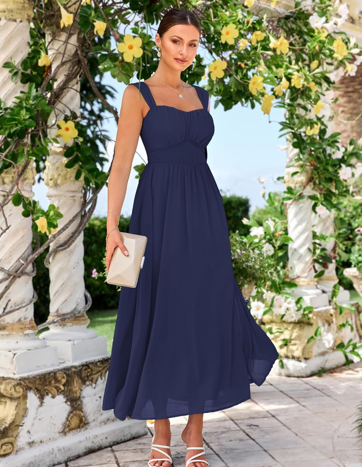 Size 2 XL.... GRACE KARIN 2025 Women's Summer Floral Print Flowy A Line Maxi Dresses Sleeveless Smocked Off Shoulder Dress...